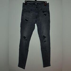 Hollister Mens Charcoal Distressed Skinny Jeans